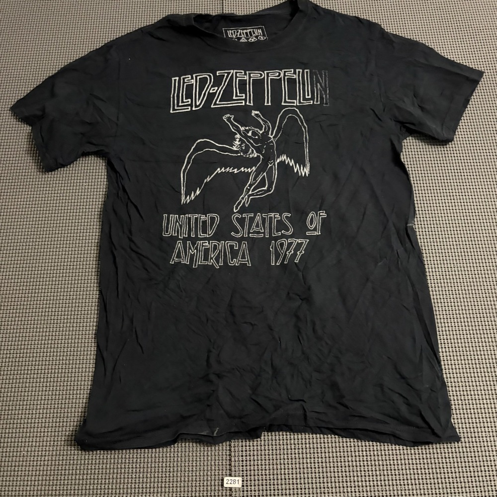 Led Zeppelin 1977 USA Tour Graphic T-Shirt Black Mens Small Modern Reprint